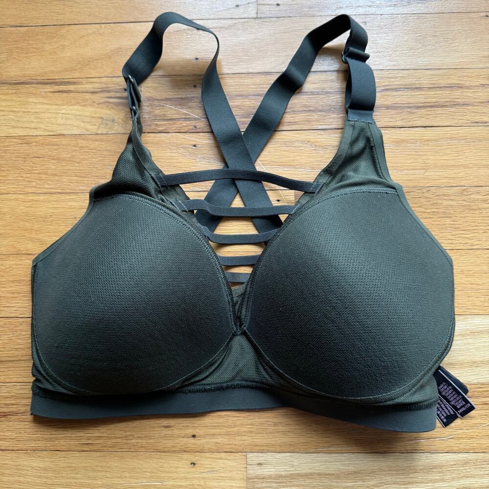 Victoria’s Secret Olive Green VSX Sports Bra Criss Cross Racerback Size 34DD - Picture 6 of 7